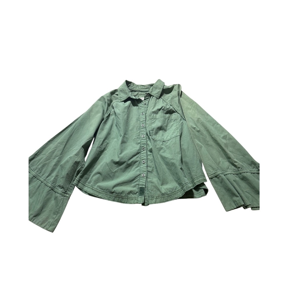 NWT We The Free Free People C Back To It Button Down Shirt Olive Green Size L L